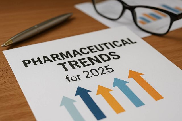 Pharma executive reviewing digital marketing campaign analytics.