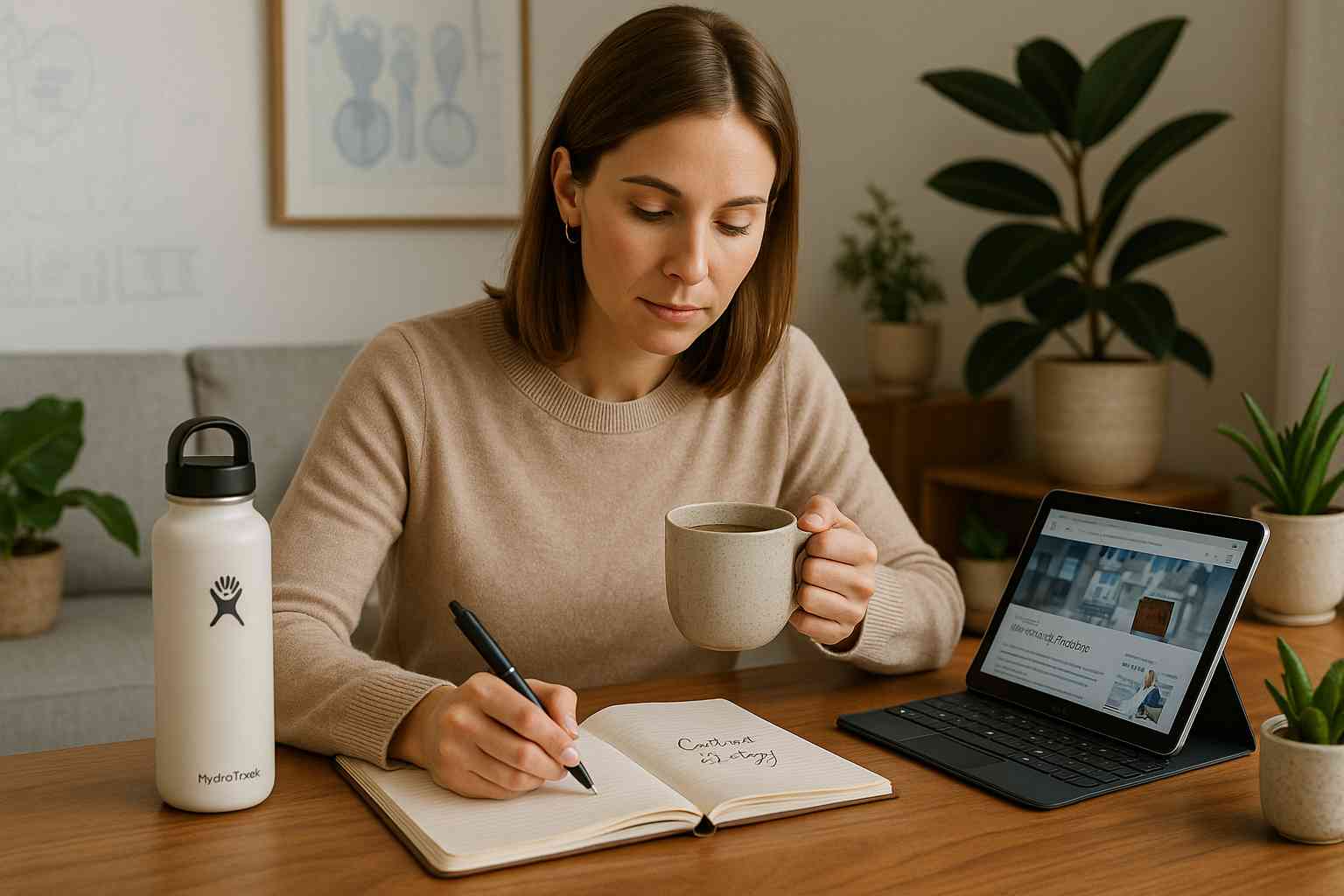 Exploring Hidden Health Triggers Woman journaling and evaluating her health symptoms at home