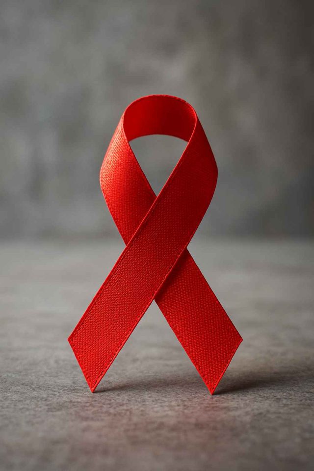 Red ribbon representing HIV and AIDS awareness.