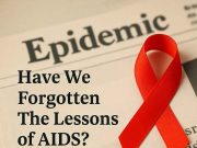 Have We Forgot About the Lessons of Aids Healthcare professional with AIDS awareness iconography representing the legacy of the HIV crisis