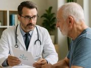 Prostate Cancer Research: Hope On the Horizon Doctor reviewing prostate cancer treatment research with patient in medical office.