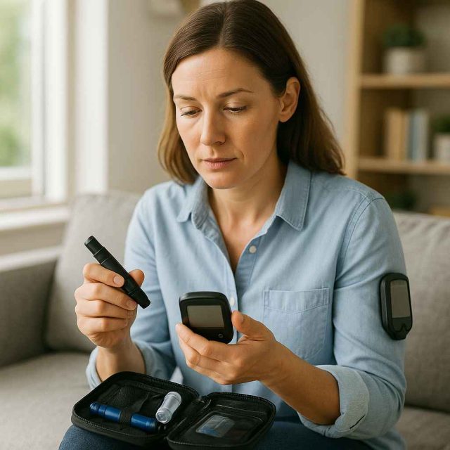 Doctor and patient reviewing insulin pump and glucose data for diabetes care