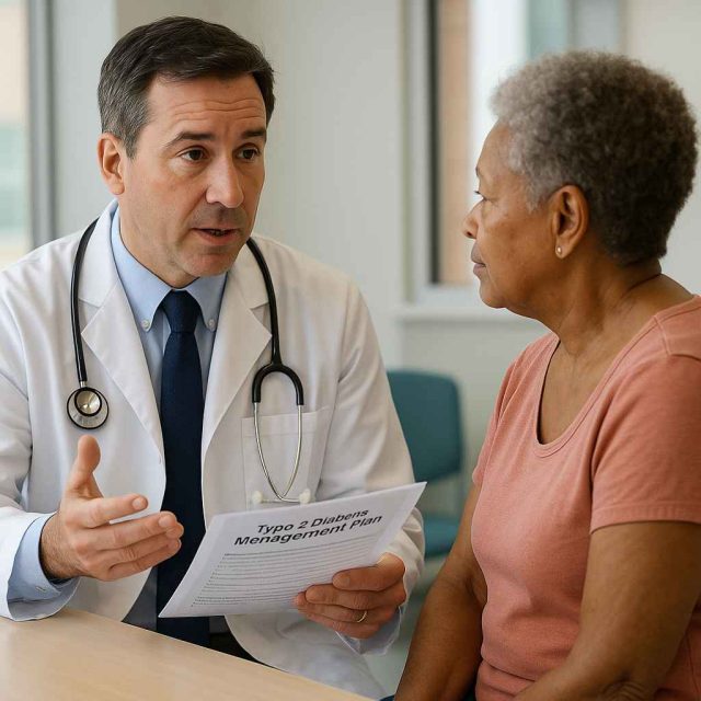 Doctor consulting patient on Type 2 diabetes management strategies