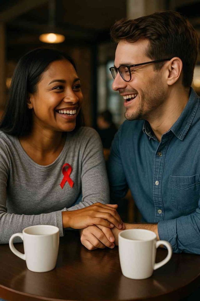 Couple on a date discussing HIV status openly and confidently in 2025