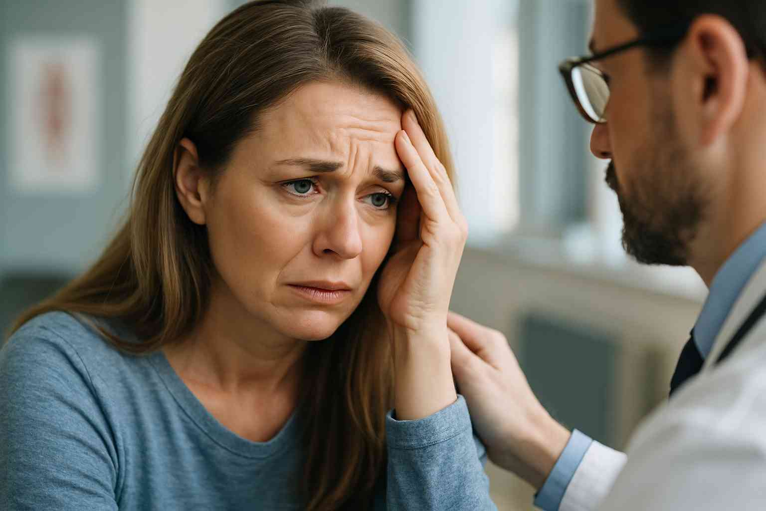 fear-of-doctors-anxiety-help.jpg Anxious woman speaking with a doctor about fear of medical visits