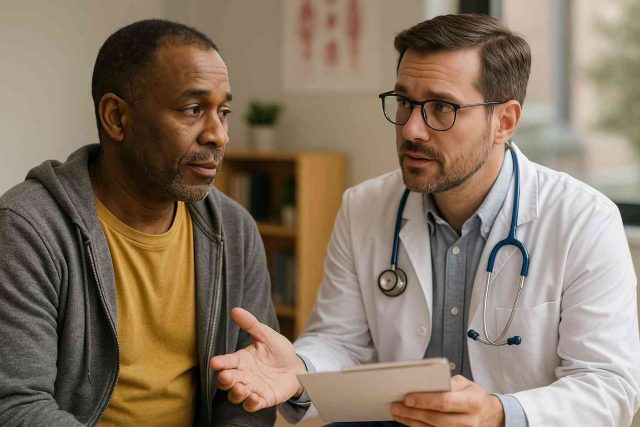 Patient and doctor reviewing HIV treatment in 2025