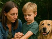 Lyme Disease: Check Your Family and Pets for Ticks Family checking child and pet for ticks to prevent Lyme Disease