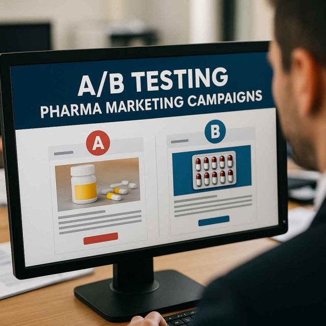 Marketing specialist performing A/B test analysis for a pharma campaign