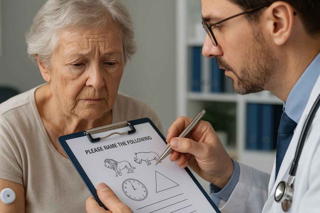Physician performing cognitive test on a diabetes patient