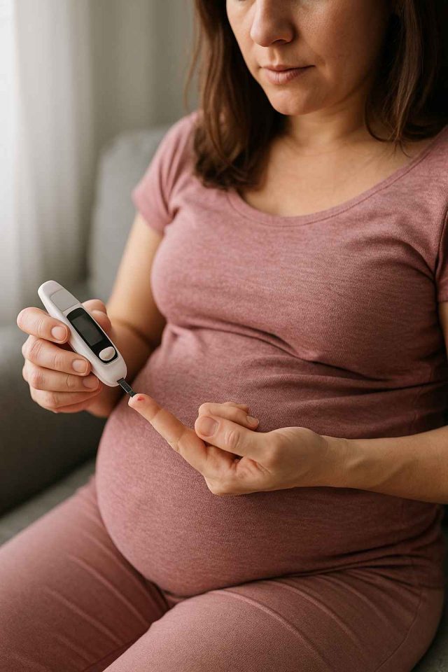 Pregnant woman speaking with doctor about blood sugar and pregnancy