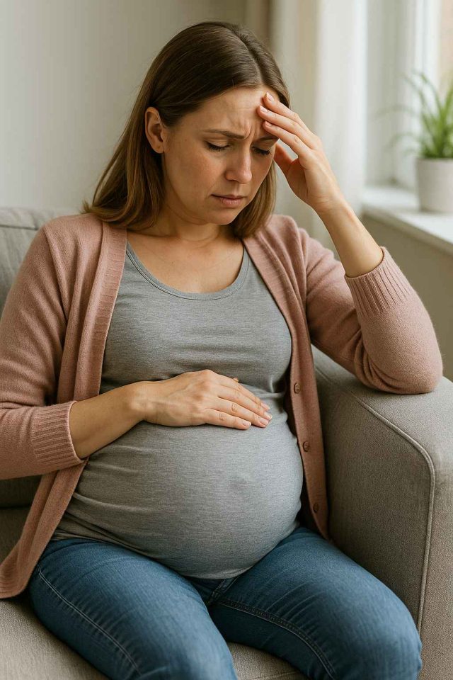 Expecting woman testing blood sugar levels for gestational diabetes