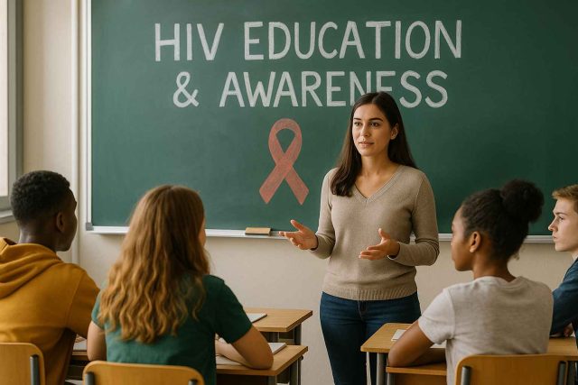 Teens learning about HIV prevention in a school workshop