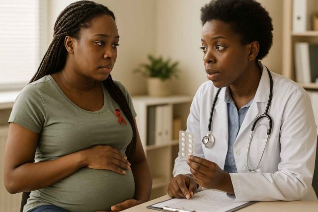 HIV Drug Treatment Pregnancy Support Doctor and pregnant patient reviewing HIV treatment options