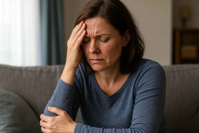 Woman with fibromyalgia experiencing chronic pain at home