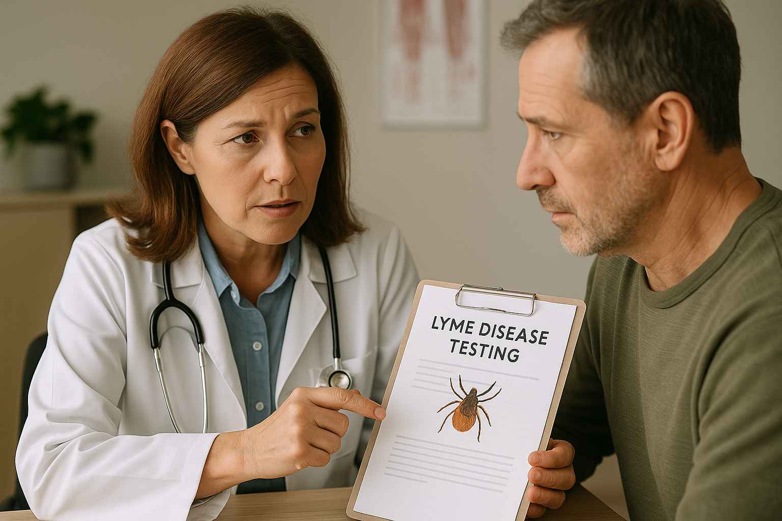 Lyme Disease Testing and Medical Consultation Doctor consulting patient about Lyme disease testing options