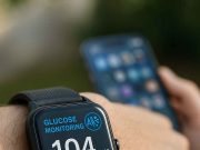 Rethinking Glucose Monitoring With AI and Nanomaterials Smartwatch with non-invasive glucose monitoring display on a person’s wrist