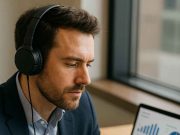 What are the Top Pharma Podcasts in 2025? Pharma marketing professional listening to a podcast in 2025.