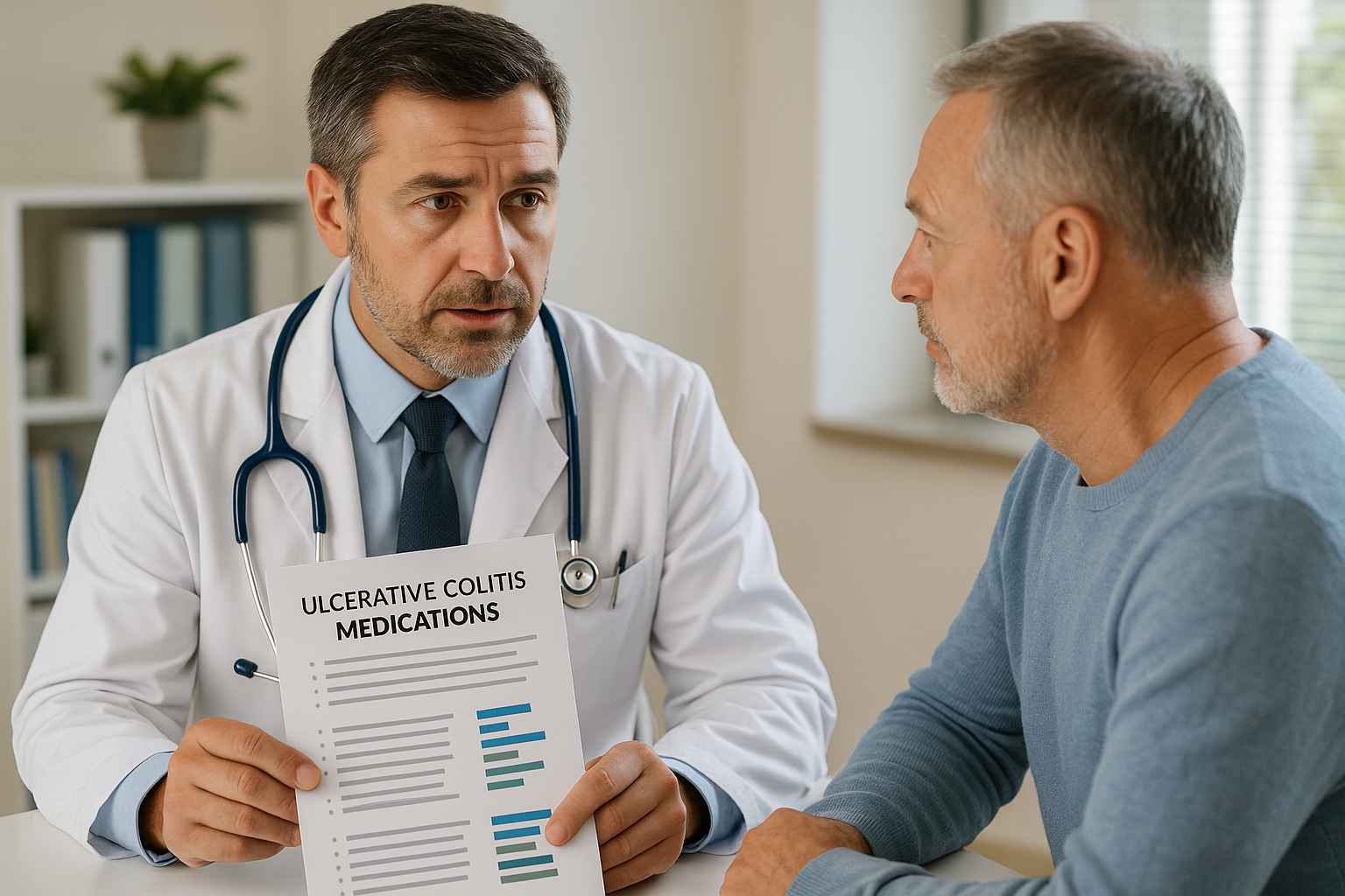Ulcerative Colitis Medication Options in 2025 Doctor and patient reviewing ulcerative colitis treatment options