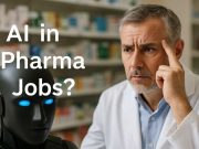 Will AI Replace Pharma Jobs? What Experts Predict Pharma expert interacting with AI-based medical data on a digital screen.