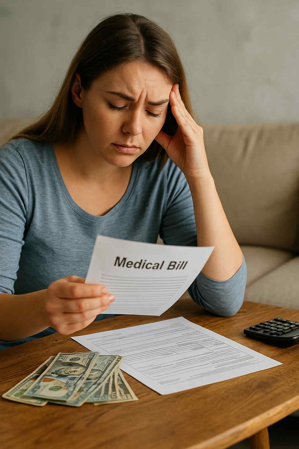 Financial-Impact-Chronic-Illness Woman calculating medical expenses at home for chronic illness care
