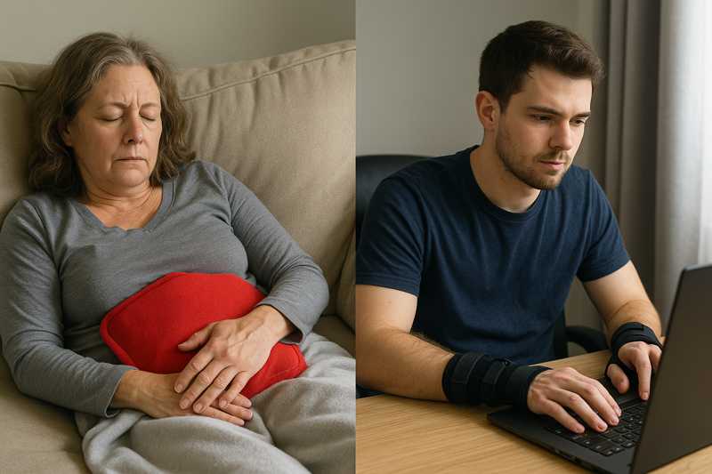 chronic-lyme-disease-symptom-variation Two individuals managing chronic Lyme disease symptoms differently at home.