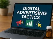 Digital Advertising Tactics That Work For Pharma Brands Group of pharma marketers reviewing digital advertising tactics in a modern office