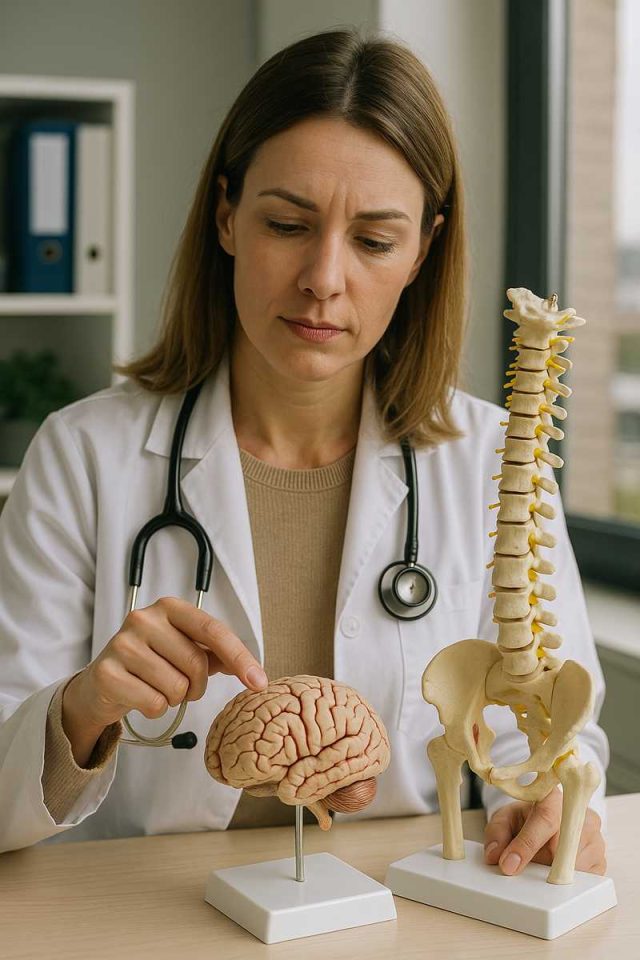 Woman talking to doctor about fibromyalgia causes.