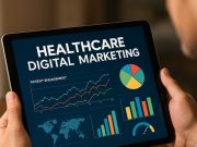Winning with Healthcare Digital Marketing in 2025 Pharma marketing expert reviewing healthcare digital marketing performance data on tablet.