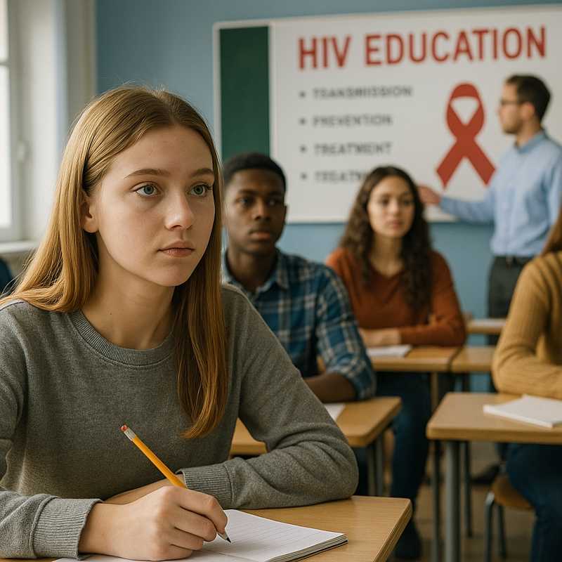 Students Learning About HIV Prevention Teen students participating in an HIV awareness lesson.