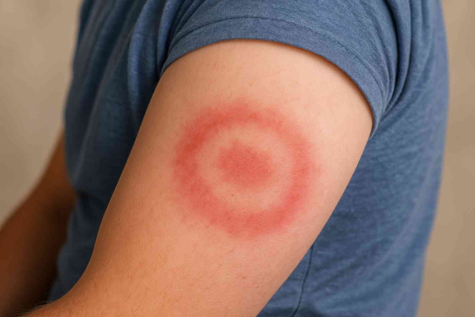 lyme-disease-symptoms-timeline Lyme disease bull’s-eye rash on skin with red outer ring