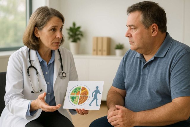 Clinician discussing lifestyle changes with diabetes patient