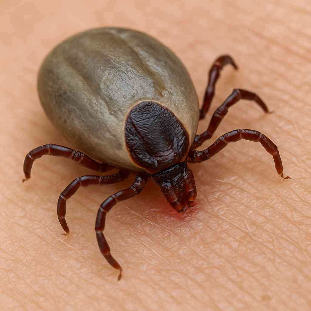 Tick on human skin, main cause of Lyme disease